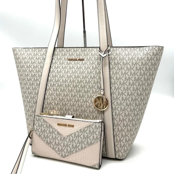 Michael Kors Pratt Large Signature Logo Tote Bag & Double Zip Wallet (NWT) - Picture 1 of 13